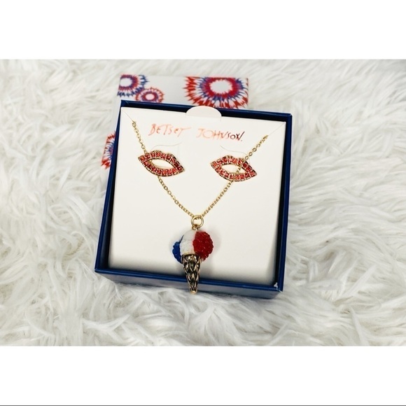 Betsey Johnson Earring and Necklace Red White and Blue Color - Picture 6 of 6